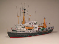 Photo of HMV Buoy Tender Bruno Illing 1/250 scale paper model kit with detailed crane, buoys, and lifeboat by Dr. Henning Budelmann.