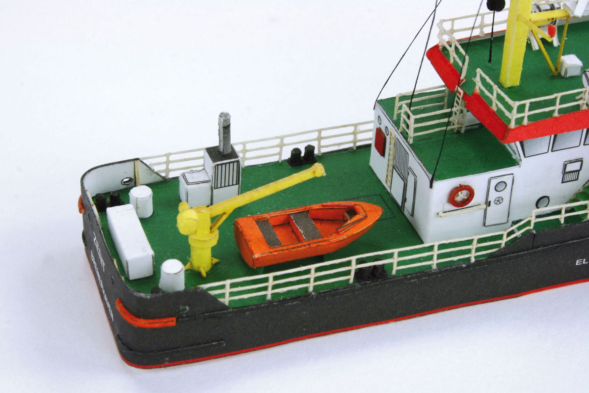 Photo of HMV Survey Vessel Zenit 1/250 paper model kit showing detailed bridge, mast, and deck equipment