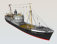 Photo of Fishing Trawler Wuppertal card model kit 1/250 by HMV showing detailed paper ship design