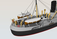 Photo of Fishing Trawler Wuppertal card model kit 1/250 by HMV showing detailed paper ship design