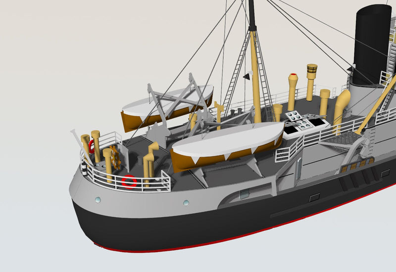 Photo of Fishing Trawler Wuppertal card model kit 1/250 by HMV showing detailed paper ship design