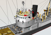 Photo of Fishing Trawler Wuppertal card model kit 1/250 by HMV showing detailed paper ship design