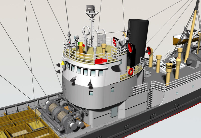 Photo of Fishing Trawler Wuppertal card model kit 1/250 by HMV showing detailed paper ship design