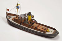 Photo of the HMV card model kit of the 1924 salvage tug Seefalke in 1:250 scale with trawler Lappland and tug Scheelenkuhlen.