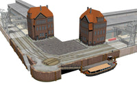 Photo of HMV Port Facility – Office Building 1:250 paper model kit with office buildings, barge, and turning platform