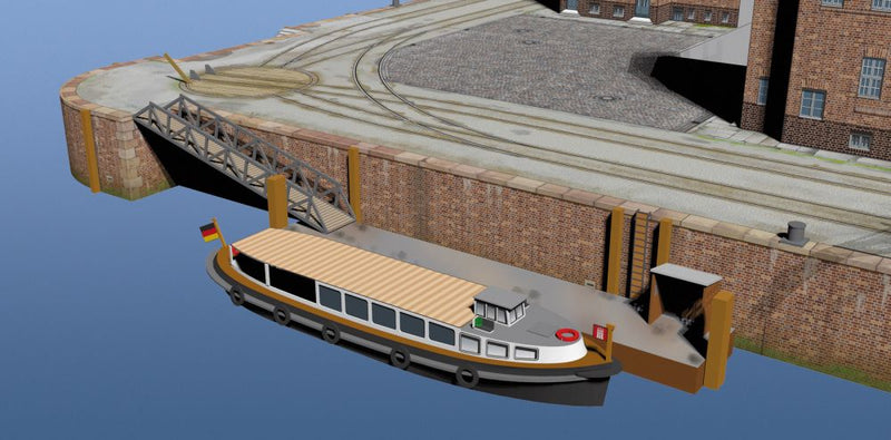 Photo of HMV Port Facility – Office Building 1:250 paper model kit with office buildings, barge, and turning platform