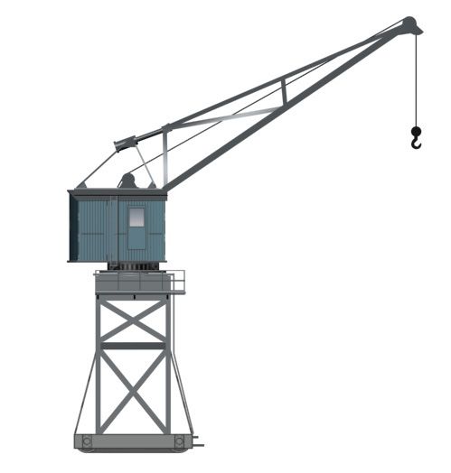 Photo of HMV Port Facility Dockside Cranes 1:250 card model kit showing detailed paper cranes from the 1920s–1930s designed by Peter Brandt.