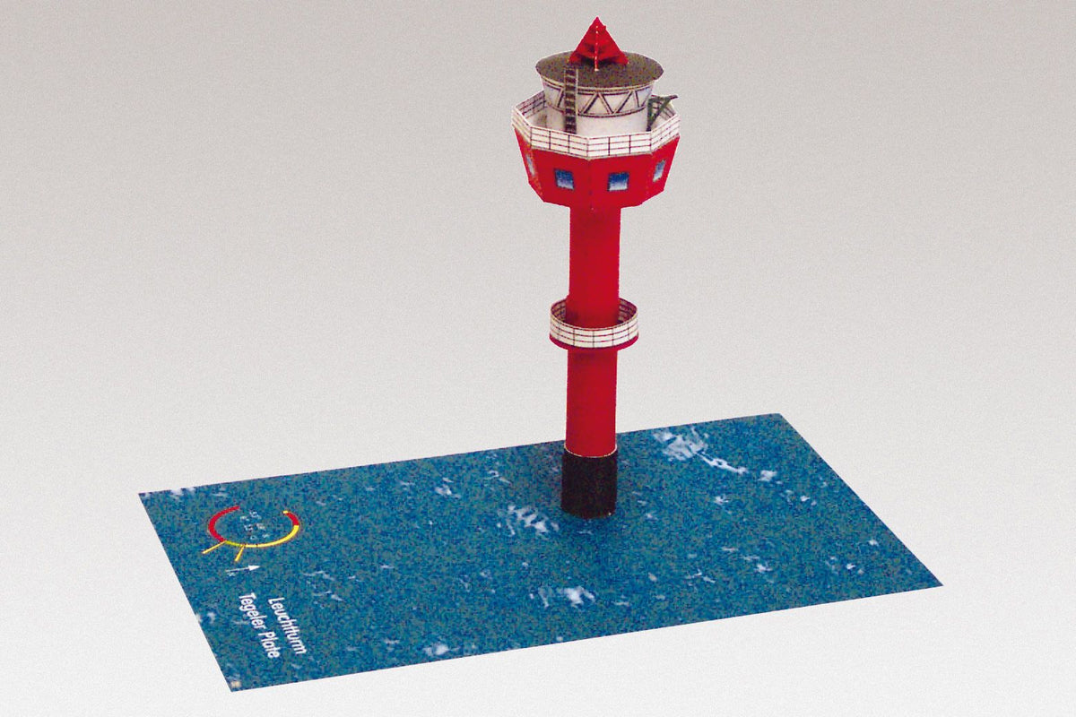 Photo of HMV Lighthouse Tegeler Plate 1/250 paper model kit showing completed lighthouse model with base and printed details