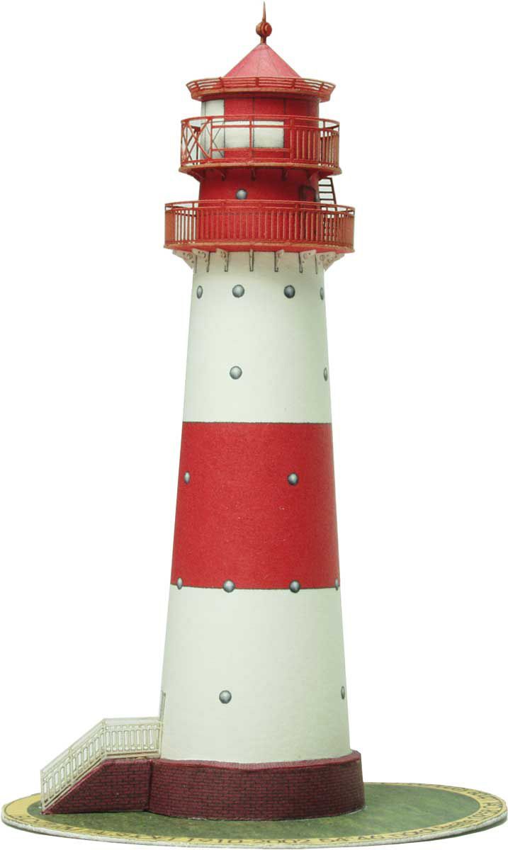 Photo of HMV Lighthouse Falshöft 1/250 Card Model Kit showing detailed red and white paper lighthouse with realistic structure and easy assembly parts.