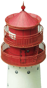 Photo of HMV Lighthouse Falshöft 1/250 Card Model Kit showing detailed red and white paper lighthouse with realistic structure and easy assembly parts.