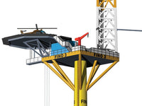 Photo of HMV Research Platform FINO 3 paper model kit in 1:250 scale with helicopter and ocean base