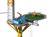 Photo of HMV Research Platform FINO 3 paper model kit in 1:250 scale with helicopter and ocean base