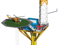 Photo of HMV Research Platform FINO 3 paper model kit in 1:250 scale with helicopter and ocean base