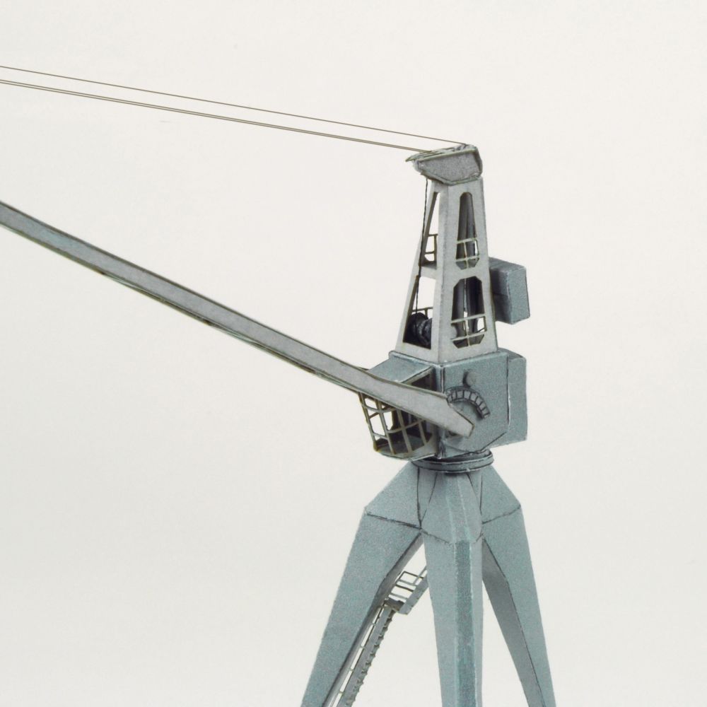 Photo of HMV Port Facility Dockside Cranes 2 paper model kit in 1/250 scale featuring six detailed harbor cranes from the 1950s.