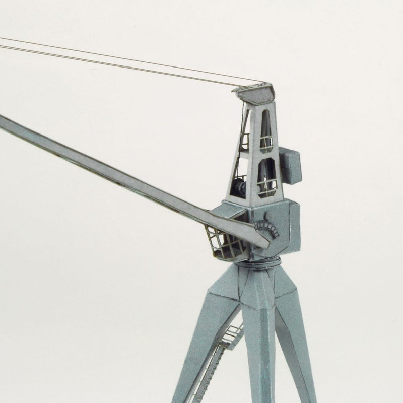 Photo of HMV Port Facility Dockside Cranes 2 paper model kit in 1/250 scale featuring six detailed harbor cranes from the 1950s.
