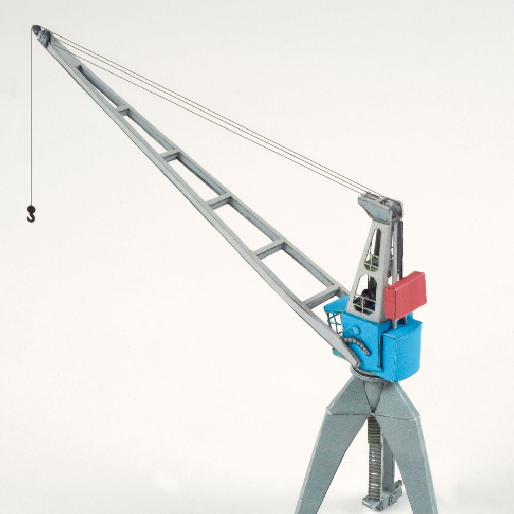 Photo of HMV Port Facility Dockside Cranes 2 paper model kit in 1/250 scale featuring six detailed harbor cranes from the 1950s.