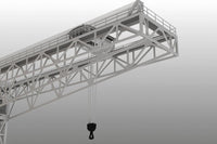Photo of HMV 1/250 scale 40-ton Tower Crane Card Model Kit showing detailed shipyard crane and foundry building