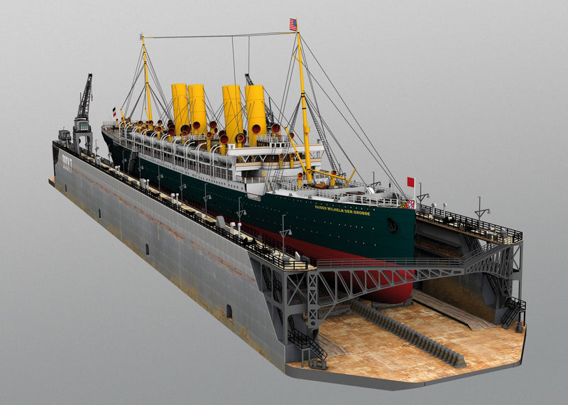 Photo of HMV 25th Anniversary card model kit Kaiser Wilhelm der Große with floating dock in 1:250 scale papercraft edition