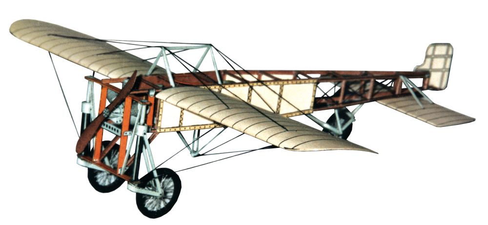Photo of HMV M.S. Oldtimer-Models Blériot XI 1909 paper model kit designed by Manfred Schmidt in 1:50 scale, showing the detailed vintage airplane.