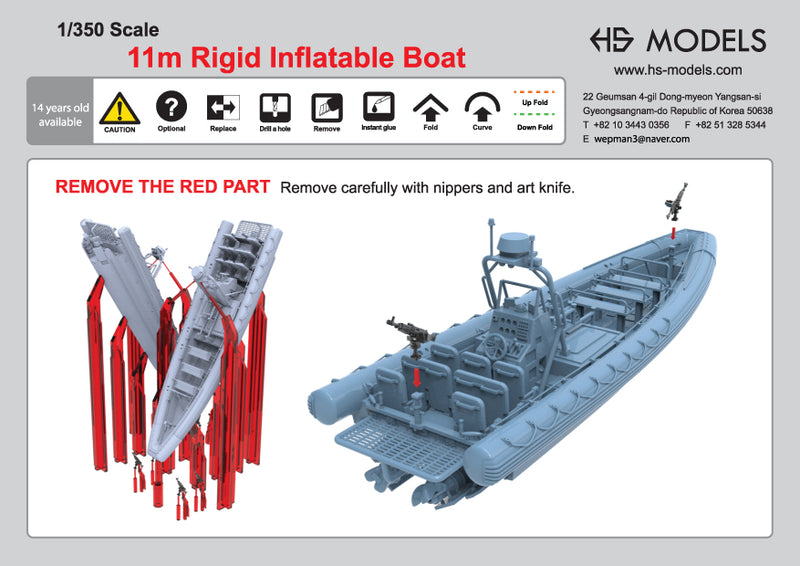 Photo of 11m Rigid Inflatable Boat 1/350 scale 3D printed resin model set from HS Model HSM-U350086S