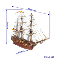 Photo of OcCre Santísima Trinidad wooden model ship kit 1:90 scale, detailed Spanish warship model