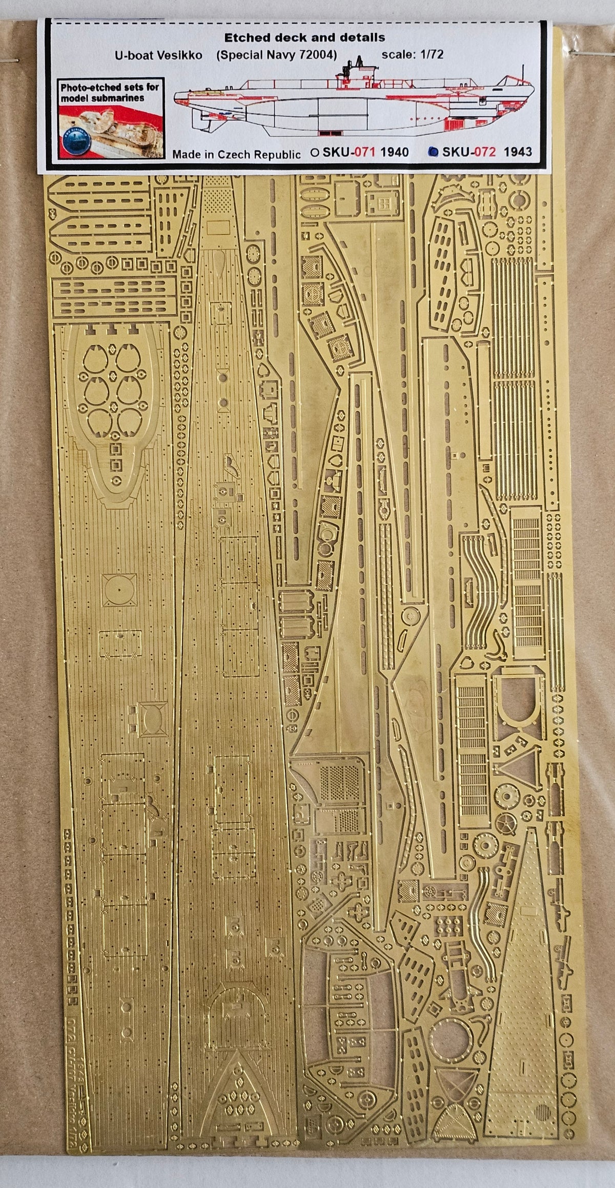 Photo of U-Boat Vesikko 1943 1:72 photo-etched deck detail set Special Navy 72004 RCSubs