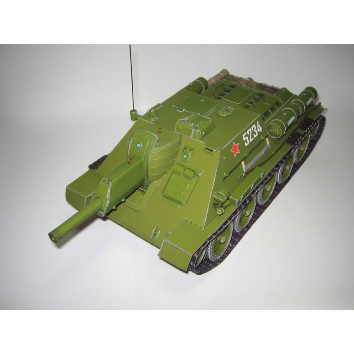 A green military model tank destroyer with white markings, a red star insignia, and the number 5234, displayed on a plain light background.