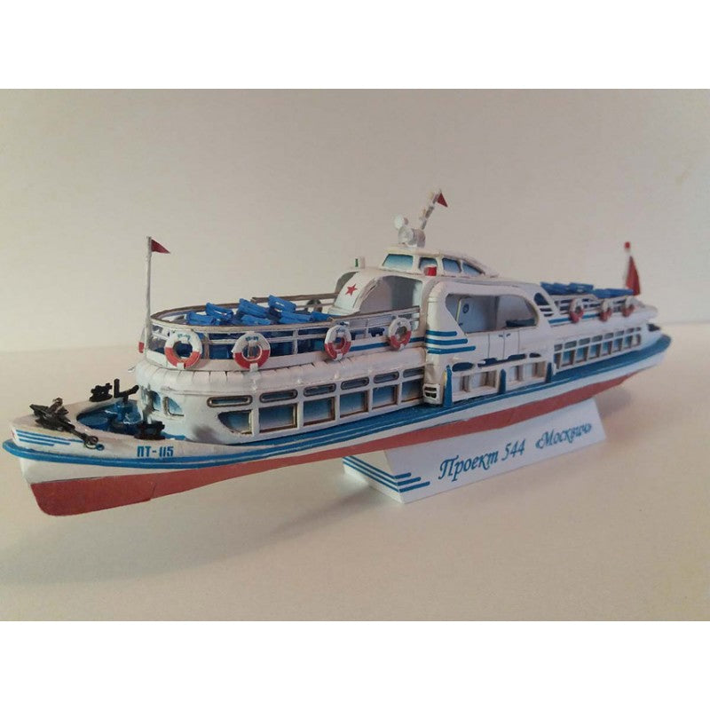 Photo of Orel 266 Moskvich motor ship 1:100 scale card model kit, Soviet passenger river vessel paper model