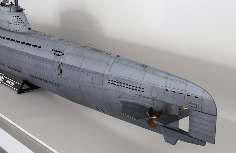 Photo of German U-Boat Type XXI U-2540 submarine model kit in 1/72 scale with 3D printed details and photo-etched parts