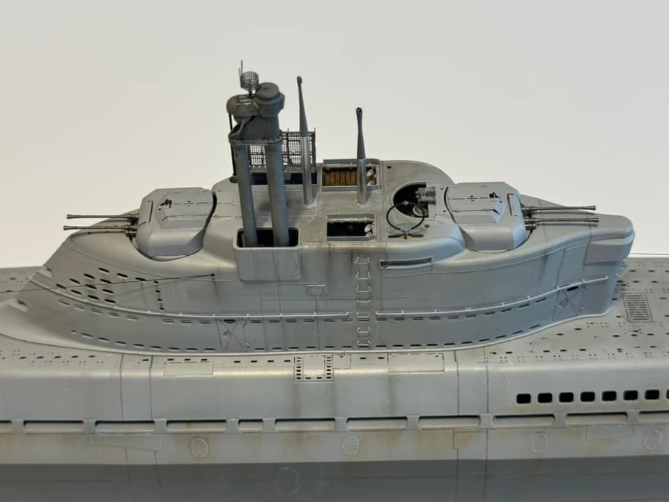 Photo of German U-Boat Type XXI U-2540 submarine model kit in 1/72 scale with 3D printed details and photo-etched parts