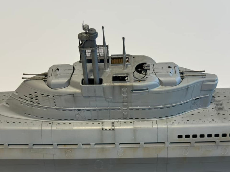 Photo of German U-Boat Type XXI U-2540 submarine model kit in 1/72 scale with 3D printed details and photo-etched parts