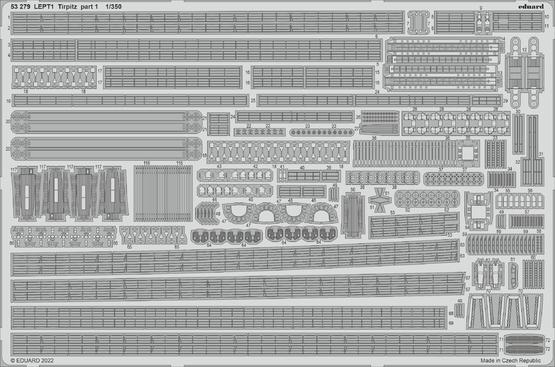 Photo of Eduard 1/350 Tirpitz detail sets 53279, 53280, and 3DL53007 for Trumpeter model