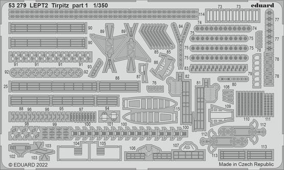 Photo of Eduard 1/350 Tirpitz detail sets 53279, 53280, and 3DL53007 for Trumpeter model