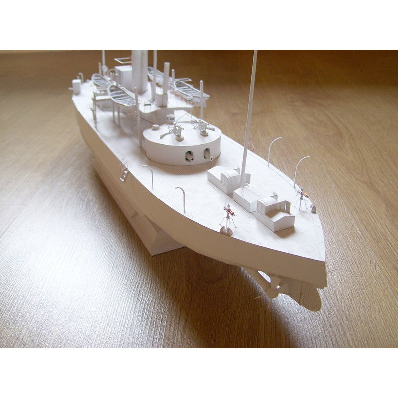 Photo of the Rusalka 1:100 scale card model kit from Orel Publishing showing the armoured boat design