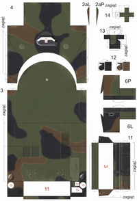 Photo of M1 Abrams 1:32 scale card model from WAK Publishing in Polish Army 1st Warsaw Armored Brigade colors