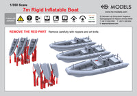Photo of 7m Rigid Inflatable Boat 1/350 scale resin model set by HS Model HSM-U350085S showing 4 boats in three types.