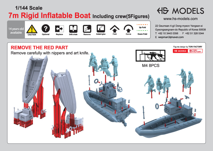 Photo of 7m Rigid Inflatable Boat with 5 crew figures 1:144 scale 3D printed resin model by HS Model HSM-U144001S