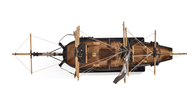 Photo of Amati First Step Pirate Ship 1:135 Scale Wooden Model Kit (A600.01) fully assembled.