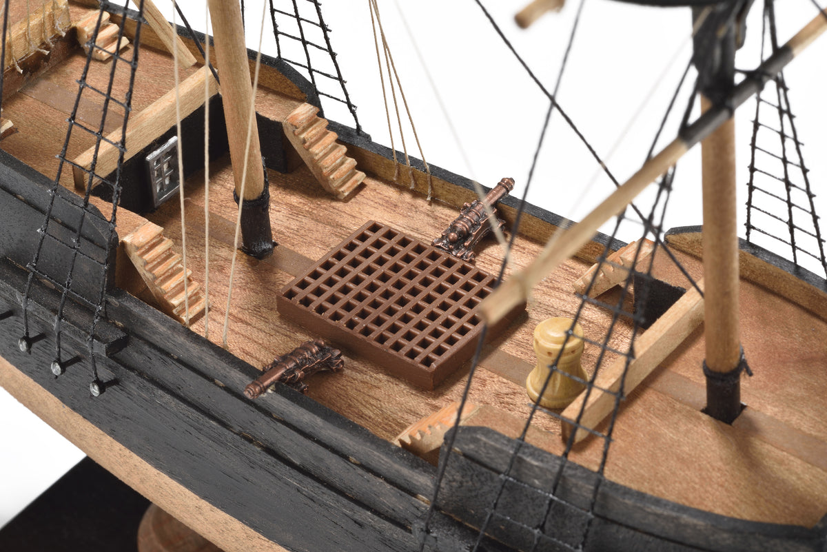 Photo of Amati First Step Pirate Ship 1:135 Scale Wooden Model Kit (A600.01) fully assembled.