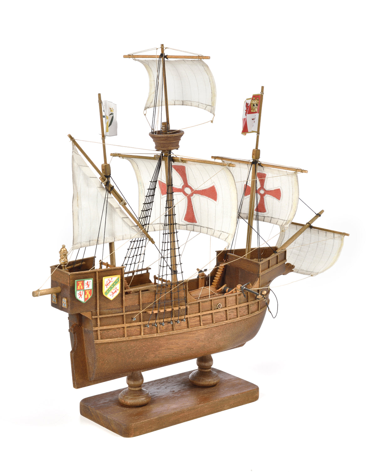 Photo of Amati First Step Model Santa Maria 1:100 scale wooden ship kit showing assembled model with wooden hull and sails.