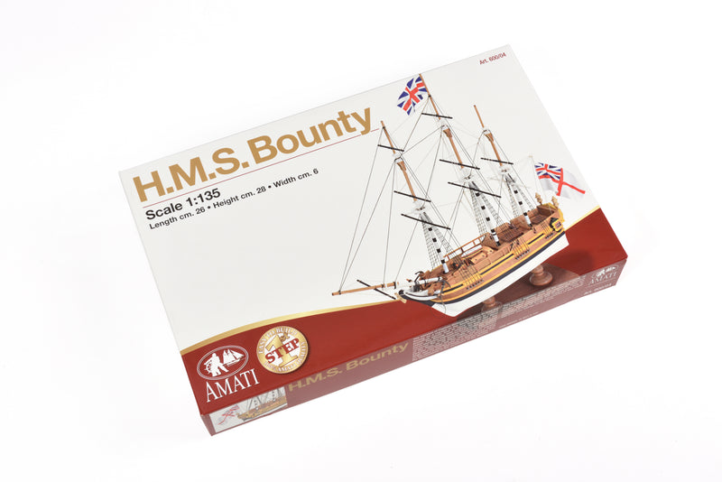 Photo of the Amati HMS Bounty First Step Model Kit in 1:135 scale, assembled wooden beginner ship model