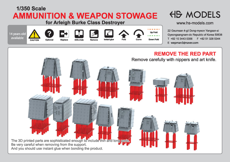 Photo of HS Model Ammunition & Weapon Stowage Set 25 pcs 1/350 scale 3D printed resin accessories