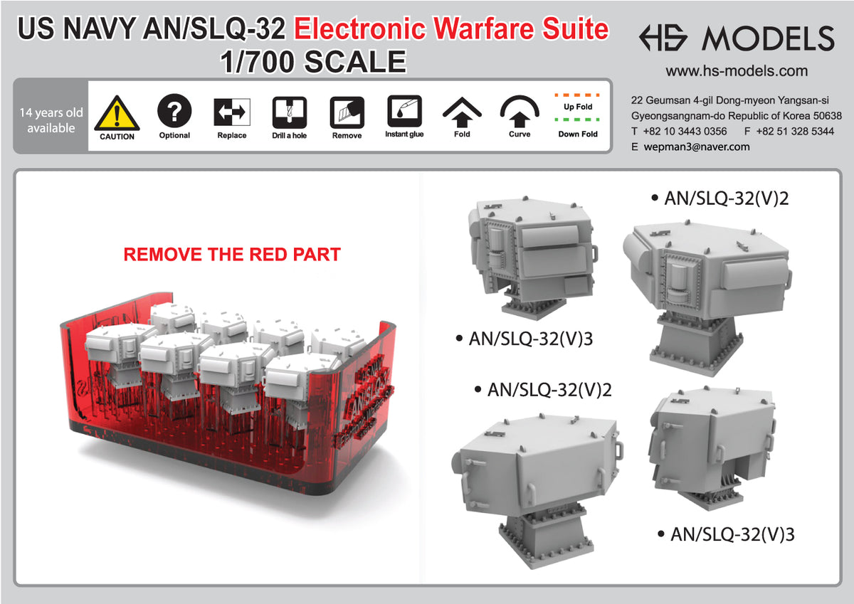 Photo of AN/SLQ-32 Electronic Warfare Suite 1:700 scale resin model set by HS Model HSM-U700007S showing detailed 3D printed parts