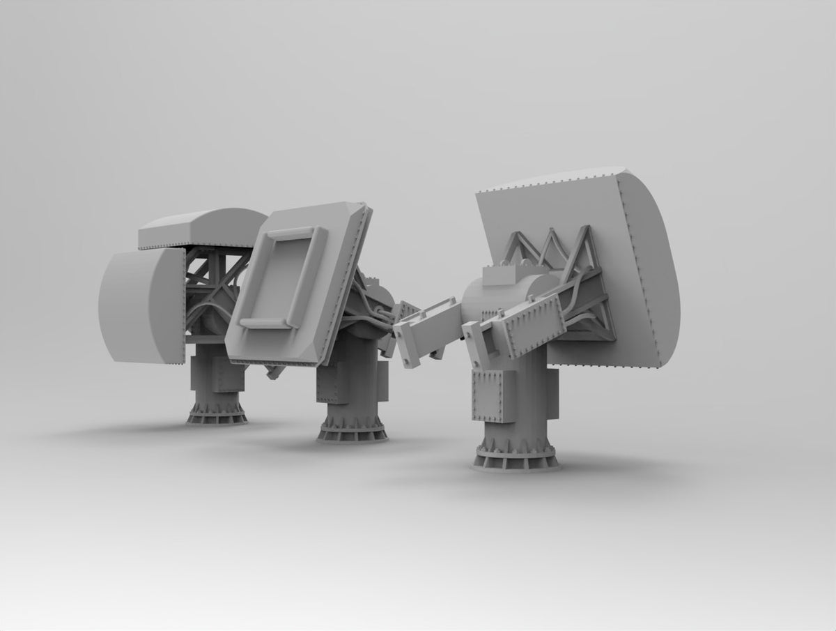 Photo of AN/SMQ-11 Receiving Terminal 1:700 scale resin model set by HS Model HSM-U700010S showing 6 detailed communication terminals in 3 types