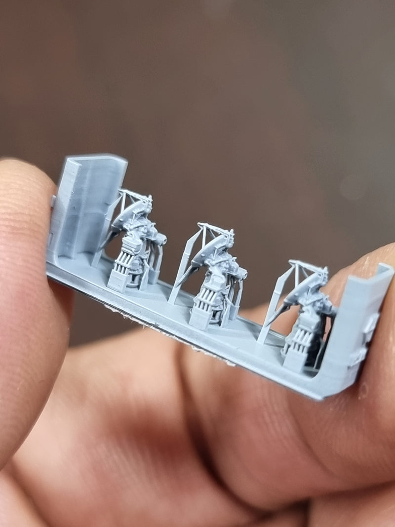 Photo of AN/SPG-51 Illumination Radar 1:700 HS Model HSM-U700014S 3D printed resin parts showing 6 pieces in 2 types
