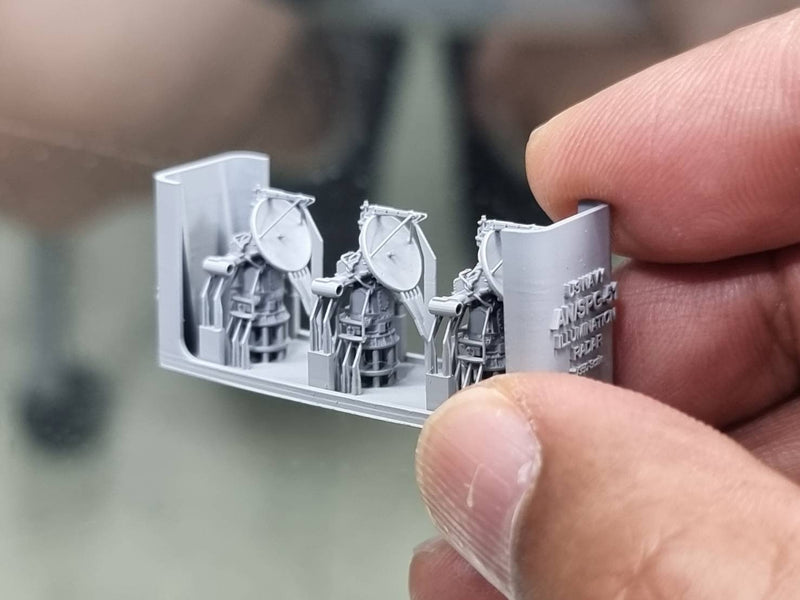Photo of AN/SPG-51 Illumination Radar 1/350 scale resin set from HS Model HSM-U350071S showing 3D printed details
