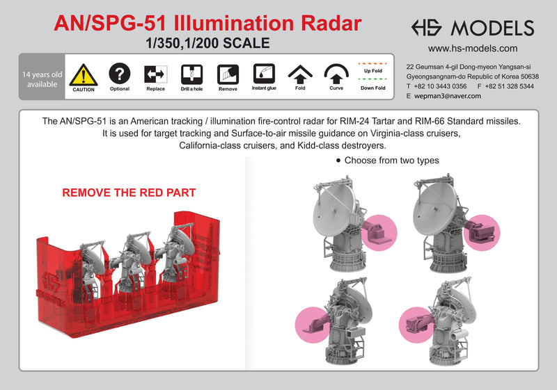 Photo of AN/SPG-51 Illumination Radar 1/350 scale resin set from HS Model HSM-U350071S showing 3D printed details