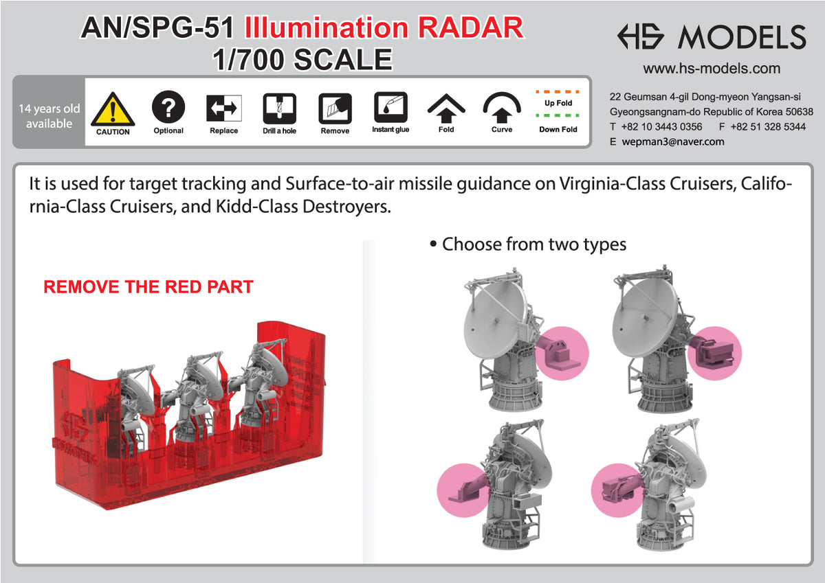 Photo of AN/SPG-51 Illumination Radar 1:700 HS Model HSM-U700014S 3D printed resin parts showing 6 pieces in 2 types