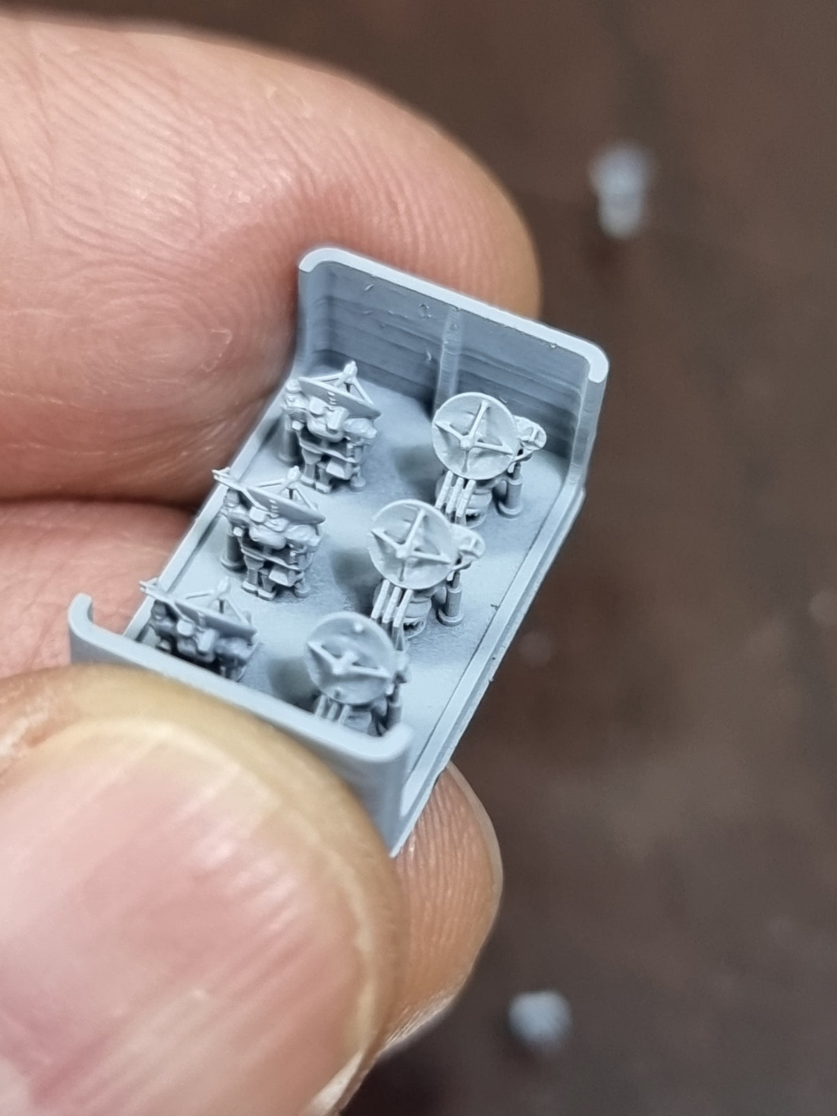 Photo of AN/SPG-60 Illumination Radar 1:700 scale resin model set by HS Model, showing detailed radar parts in 3D printed finish