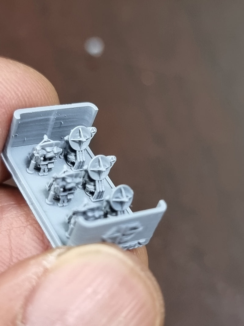 Photo of AN/SPG-60 Illumination Radar 1:700 scale resin model set by HS Model, showing detailed radar parts in 3D printed finish